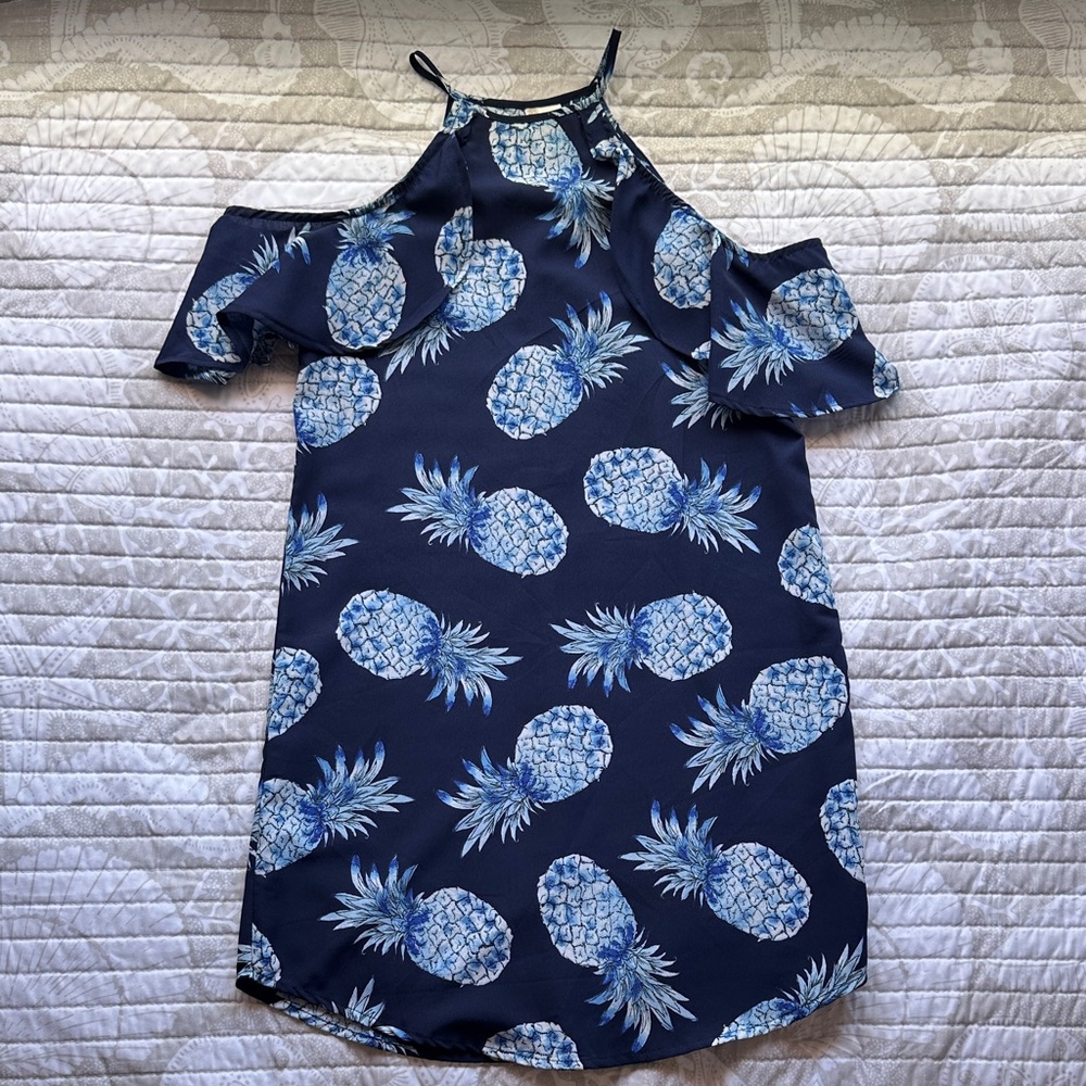Japna Navy Blue Pineapple Print Dress